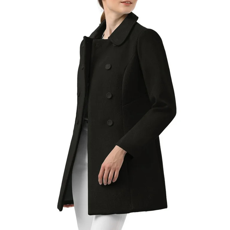 Unique Bargains Women's Peter Pan Collar Double Breasted Winter Trench Coat - Walmart.com | Walmart (US)