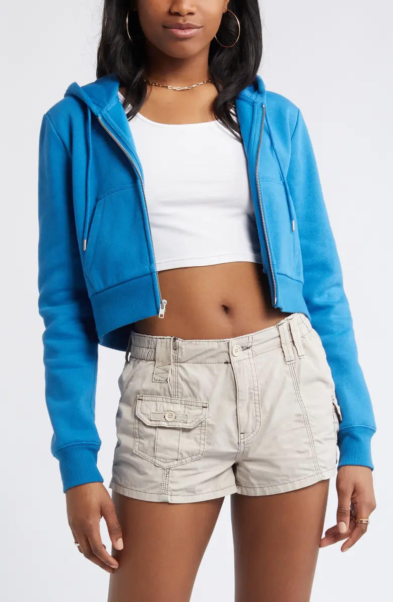 Crop Cotton Blend Zip-Up Hoodie | Nordstrom