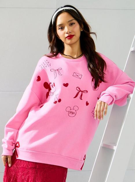 Disney Mickey & Minnie Valentine's Day Pink Crewneck — BoxLunch Exclusive | BoxLunch