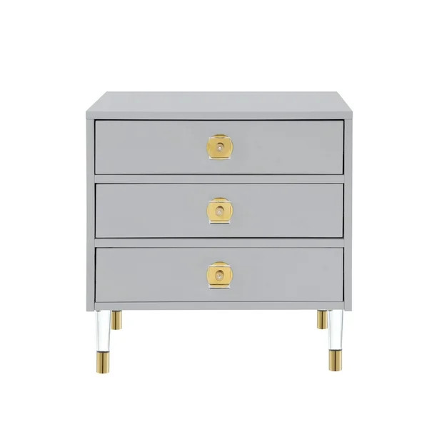 Nicole Miller Side Table Nightstand Arnello 3 Drawer Acrylic Knob and Leg, Light Grey | Walmart (US)