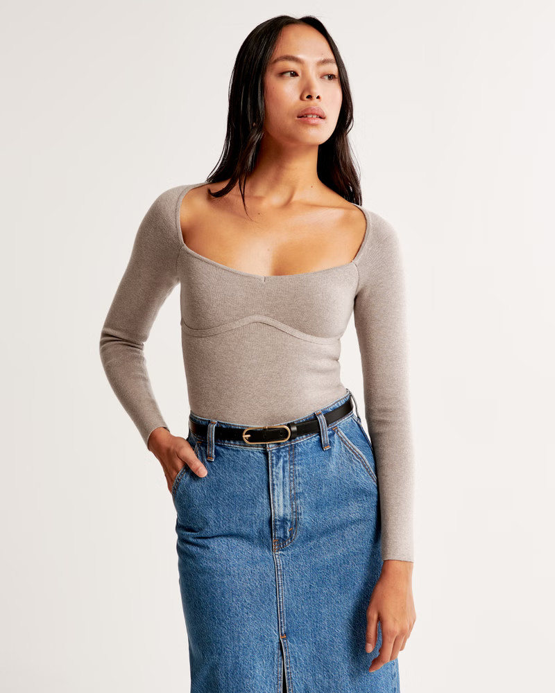 Long-Sleeve Sweetheart Sweater Bodysuit | Abercrombie & Fitch (UK)