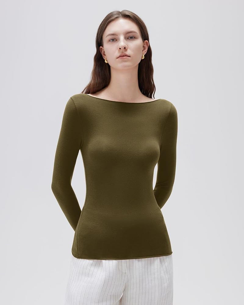 SUUKSESS Cloud Cashmere Women Boat Neck Fitted Long Sleeve Shirt Basic Knit Tops | Amazon (US)