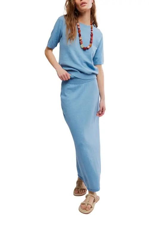 Free People Isabella Cotton & Linen Knit Sweater & Maxi Skirt Set in Dusk Blue at Nordstrom, Size X-Small | Nordstrom