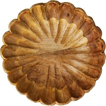Creative Co-Op Boho Carved Wood Bowl with Scalloped Edge, Natural | Amazon (US)