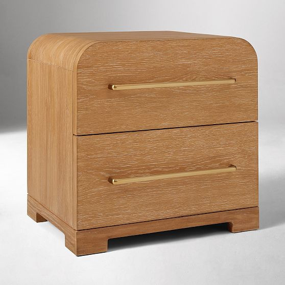 Ava Nightstand Nightstand 22 Inches Oak Veneer/Mindi Solid Warm Cerused/Champagne Bronze Set of 2 | West Elm (US)