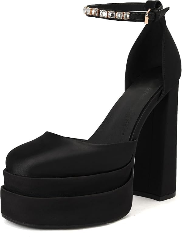 THESHY Womens Platform Chunky High Block Heels Ankle Strap Buckles Wedge Dress Pumps Fashion Shoe... | Amazon (US)