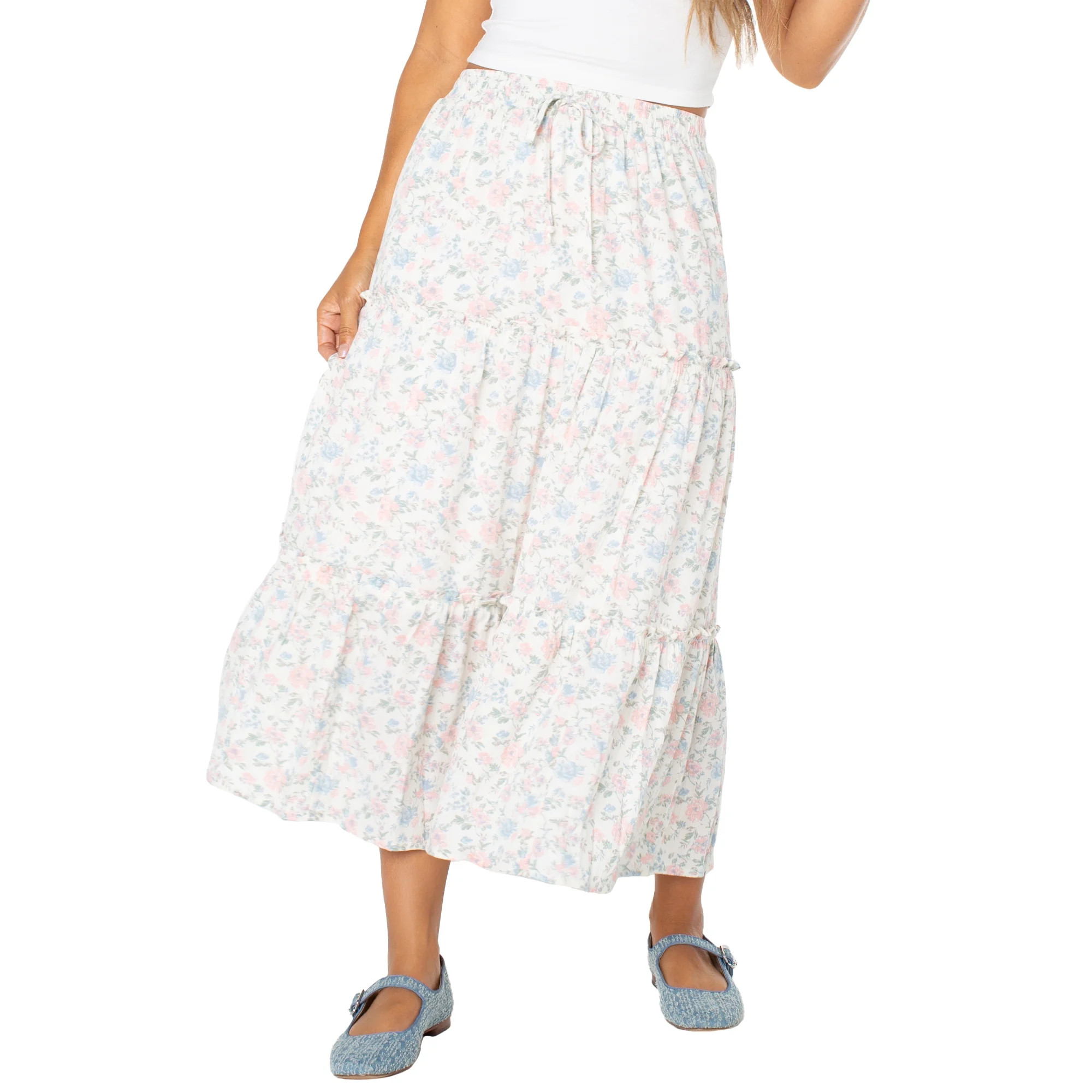 Celebrity Pink Women's and Women's Plus Floral Print Tiered Maxi Skirt, Sizes XS-4X | Walmart (US)