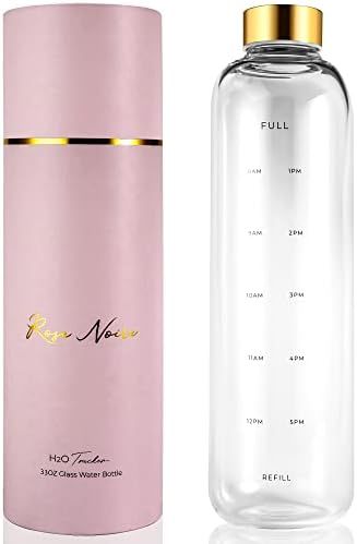 Rose Noire Glass Water Bottles With Times to Drink - CLEAR 32 oz, Reusable, Cute Aesthetic, Eco F... | Amazon (US)