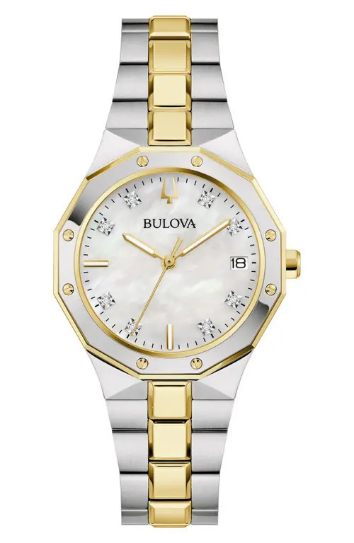 BULOVA Classic Prestige Diamond Bracelet Watch, 32mm x 32mm in Two-Tone at Nordstrom | Nordstrom