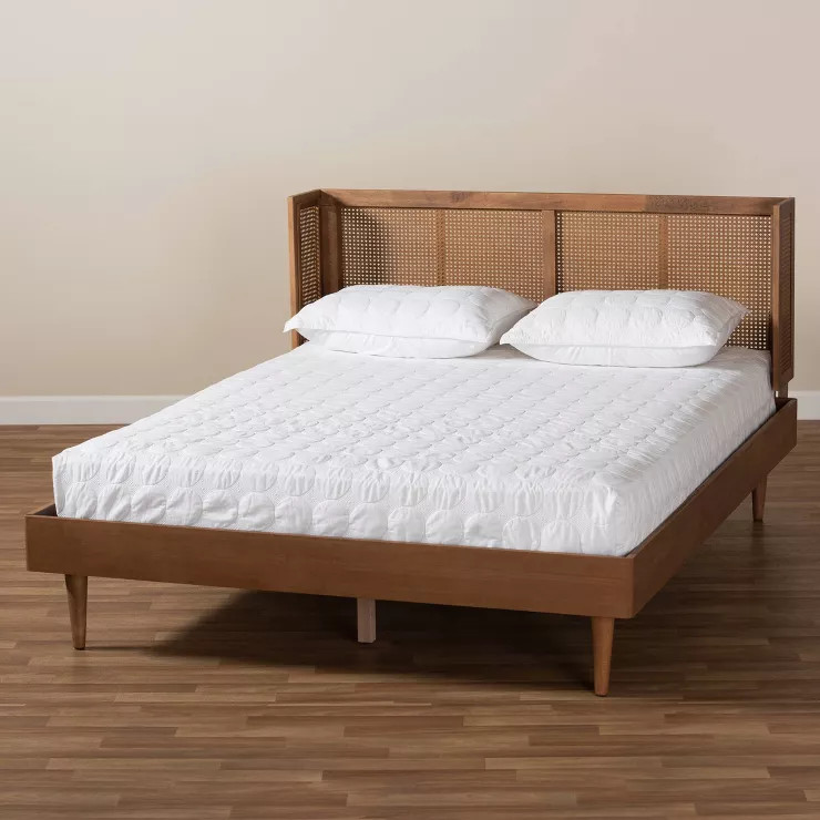 Rina Wood Platform Bed with Headboard Ash Walnut - Baxton Studio | Target