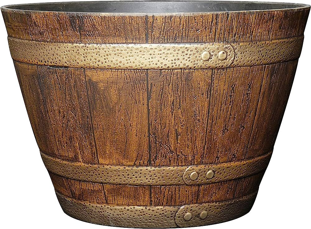 Classic Home and Garden Whiskey Resin Flower Pot Barrel Planter, Oak Brown, 15" | Amazon (US)