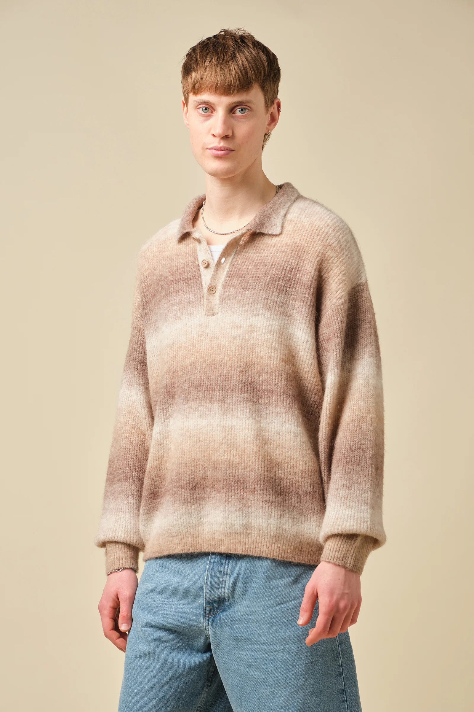 TOFFEE GRADIENT ALPACA KNIT LONGSLEEVE POLO | bound clothing
