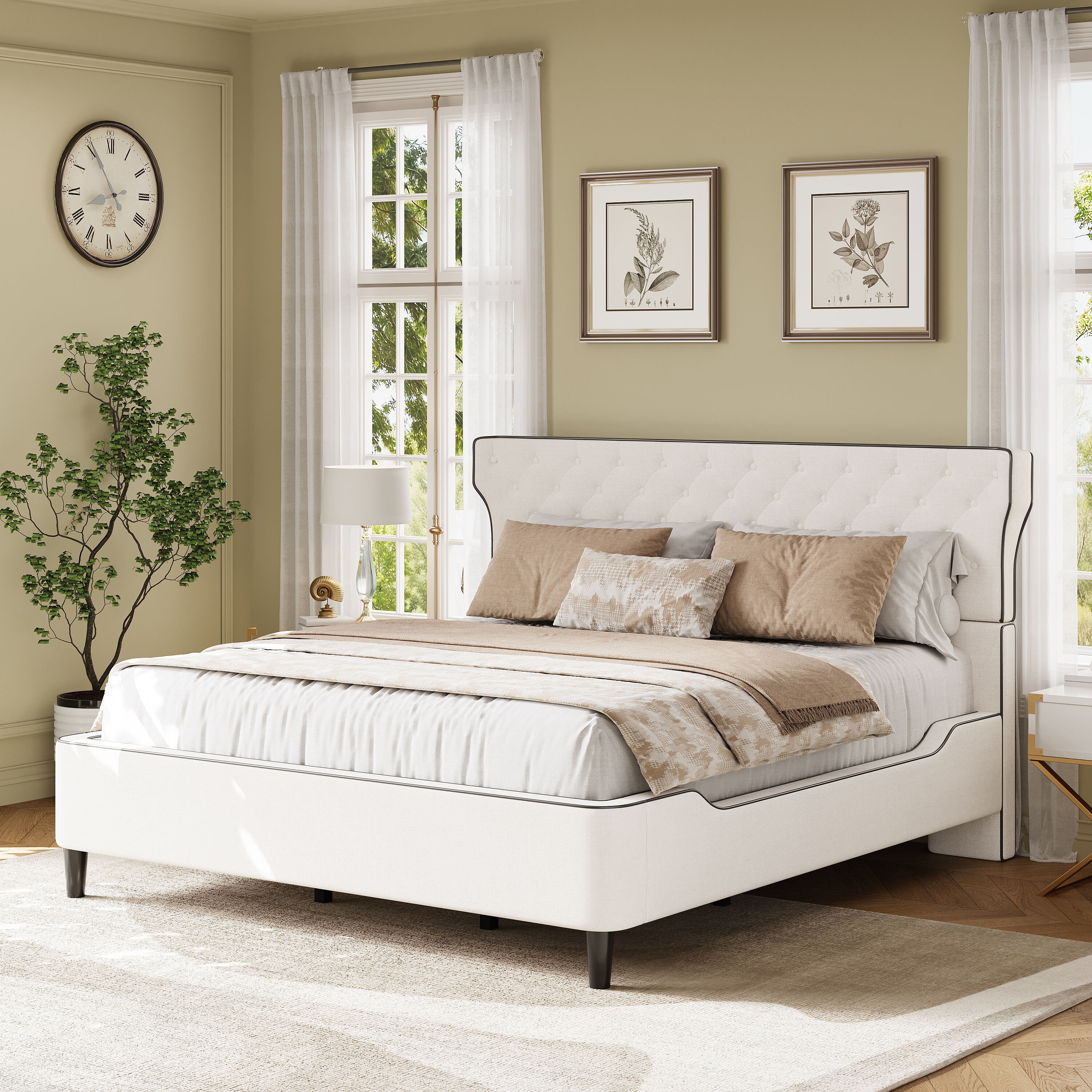 Christopher Knight Home Maeve King Size Upholstered Platform Bed with Curved Back Headboard and Button Tufted Design- Modern Classic Style Bed Frame | Lowe's