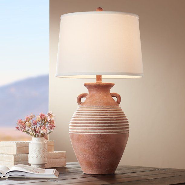 John Timberland Rustic Table Lamp Southwest 30" Tall Red Brown Sandstone Linen Drum Shade for Liv... | Walmart (US)