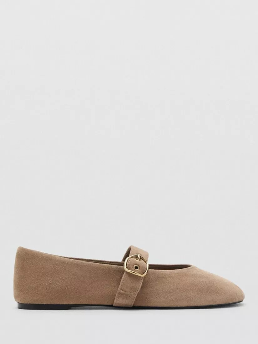 Mango Mary Jane Flat Ballerina Pumps, Sand | John Lewis (UK)