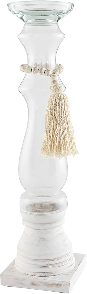 Mud Pie Glass Wood Bead Candlestick, Large, 15" x 3.5" | Amazon (US)