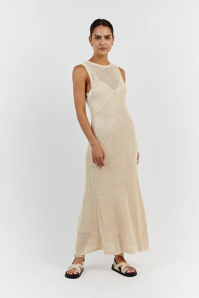 OPHELIA NATURAL CROCHET MAXI DRESS | DISSH