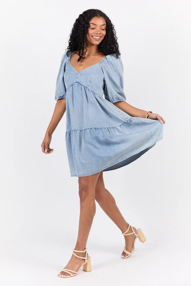 Believe Me Chambray V-neck Mini Dress SALE | Pink Lily