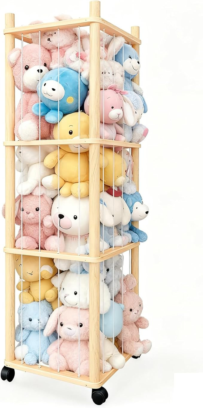 Stuffed Animal Zoo Storage - Sturdy Solid Wood Toy Organizer with Lockable Wheels, Easy-Assemble/... | Amazon (US)