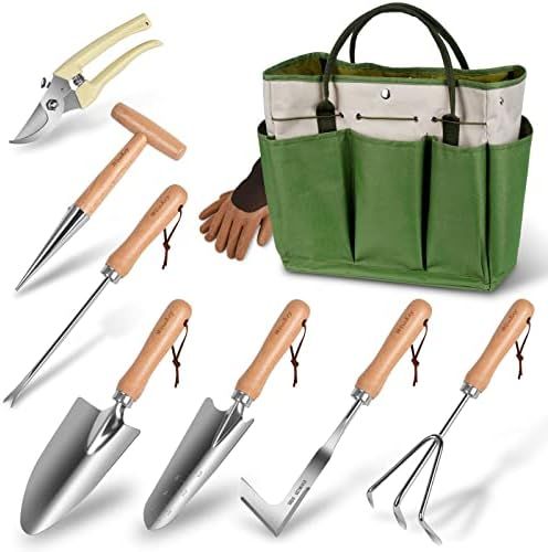 WisaKey Garden Tools Set, 9 Piece Gardening Kit Heavy Duty Stainless Steel Garden Hand Tools with No | Amazon (US)