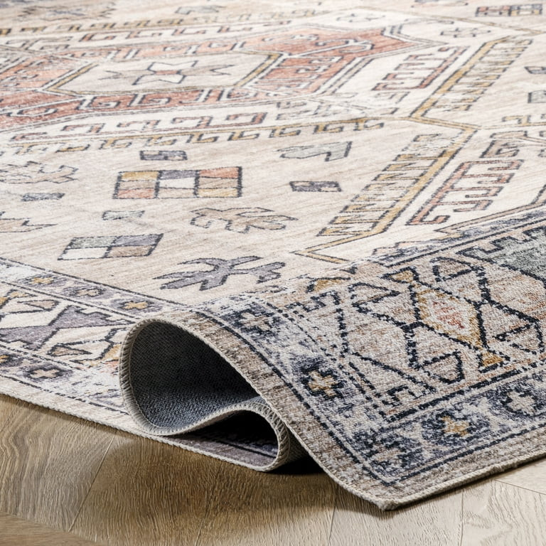 nuLOOM Mae Tribal Motif Machine Washable Area Rug, 3' x 5', Peach | Walmart (US)