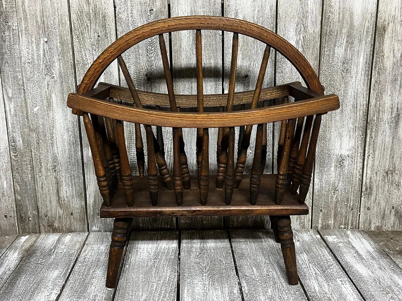 Vintage Solid Oak Spindle Magazine Rack - Etsy | Etsy (US)