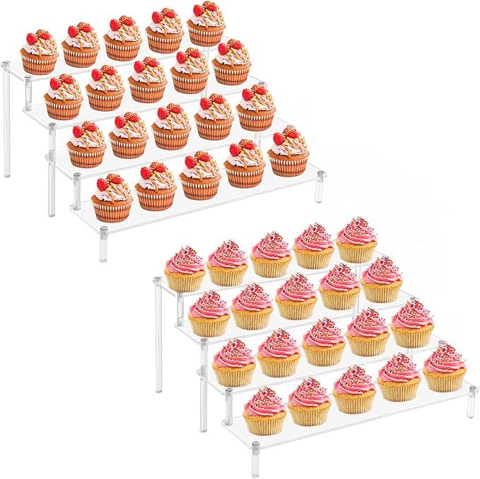 FLMOUTN 2Pcs 4-Tier Clear Acrylic Risers Display Stand, Stable Display Shelf Cupcake Stand, Food ... | Amazon (US)