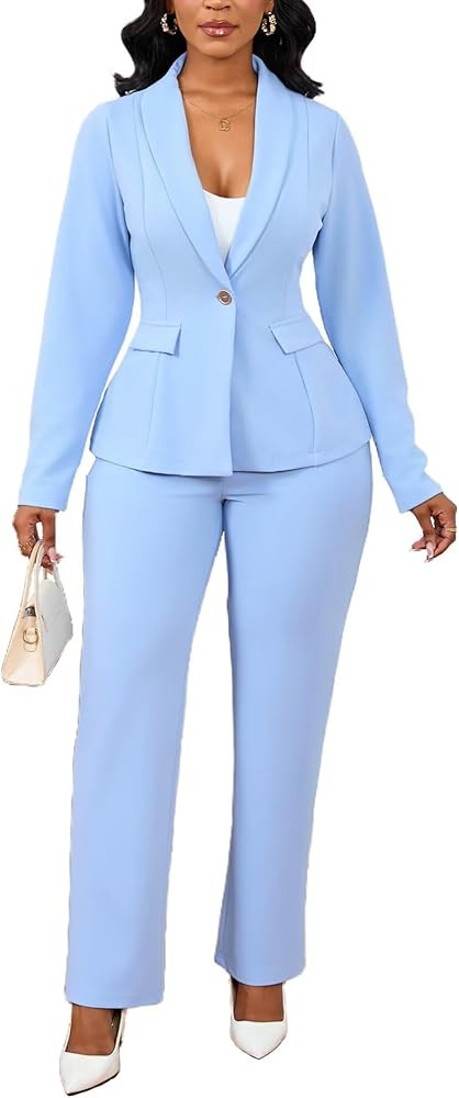 Ophestin Business 2 Piece Pant Suits for Women Dressy Blazer Straight Leg Pantsuit Set Formal Cas... | Amazon (US)