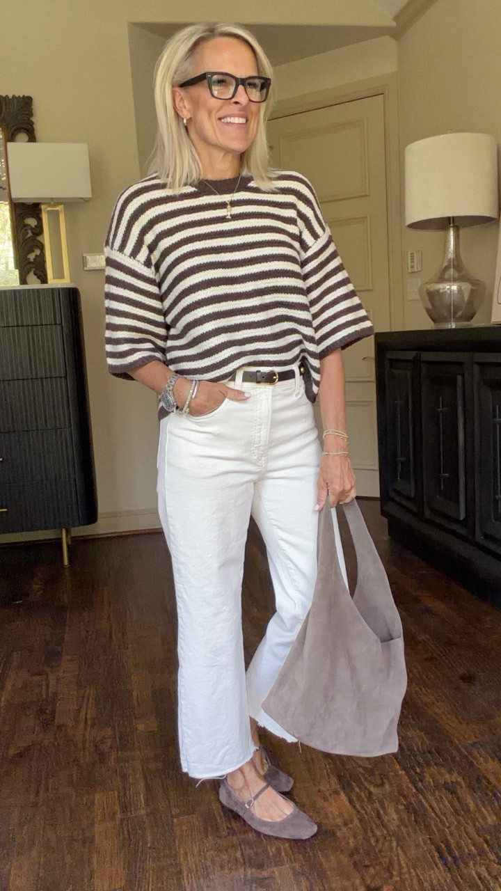 Love a short sleeved sweater!! 
Comes in several colors and patterns 

Sweater - small
Denim - size down one in 26 here ￼

#LTKootd #LTKOver40 #LTKgrwm