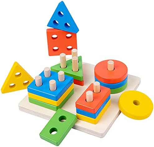 Wooden Sorting & Stacking Toy, Shape Sorter Toys for Toddlers, Montessori Color Recognition Stack... | Amazon (CA)