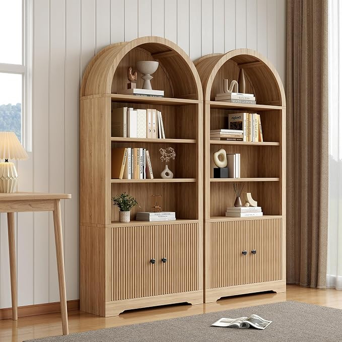 LCVTNDArched Bookcase with Storage, 6 Tier Bookshelf with Door, Freestanding Display Storage Cabi... | Amazon (US)