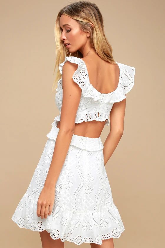 Elora Ivory Eyelet Cutout Skater Dress | Lulus (US)