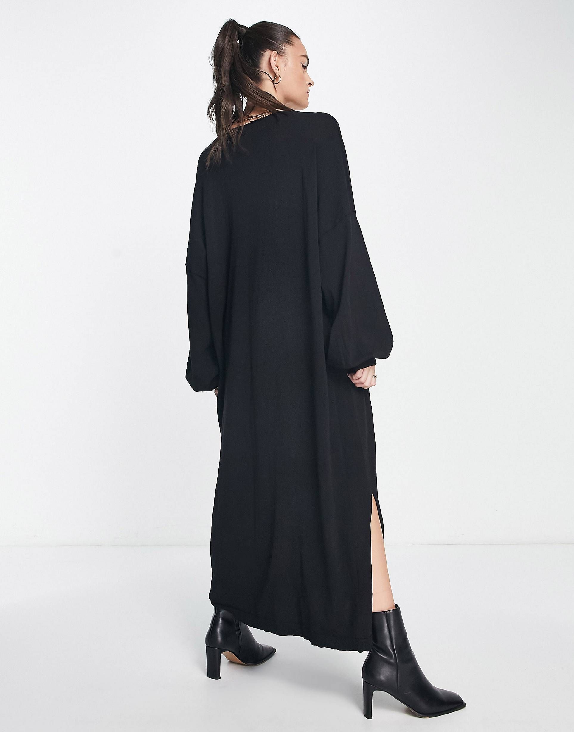 ASOS EDITION slouchy v neck midi sweater dress in black | ASOS (Global)