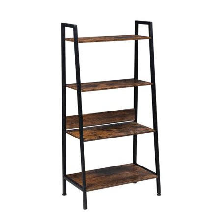 4-Tier Ladder Bookshelf Organizer Rustic Brown Ladder Shelf for Home & Office Wood Board & Metal Fra | Walmart (US)