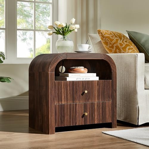 T4TREAM 24 Inch Fluted Nightstand with Charging Station, Dark Walnut | Amazon (US)