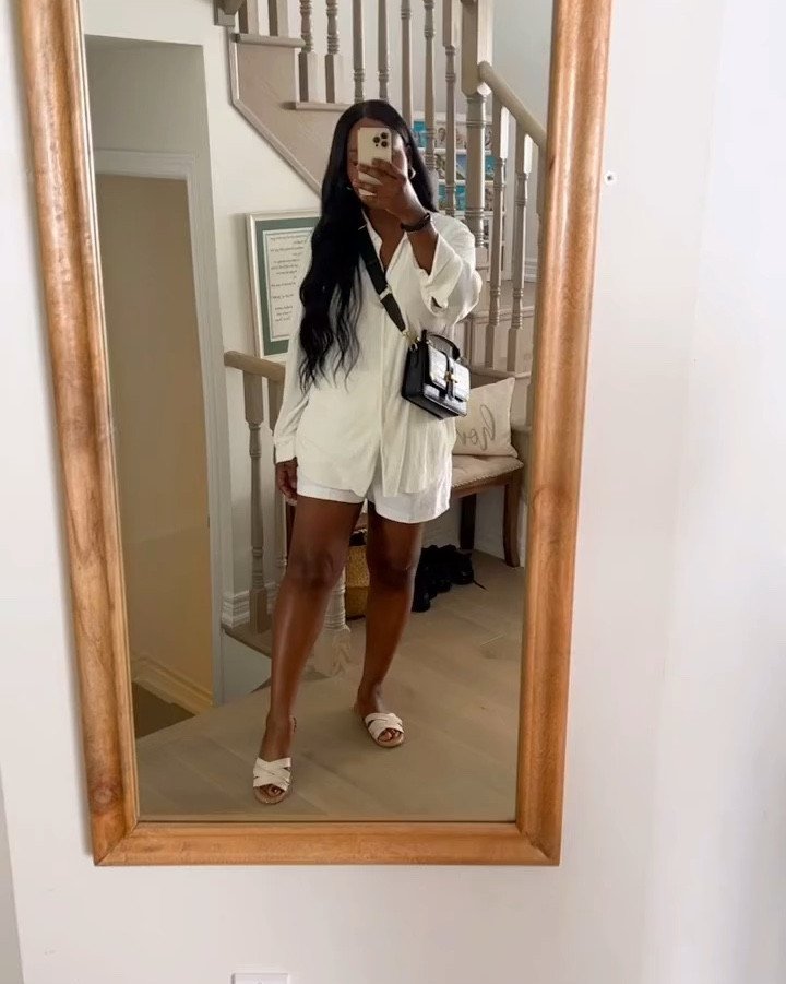 All white look 
Button up white shirt
White linen shorts 
Summer fashion 

#LTKStyleTip #LTKSaleAlert #LTKMidsize