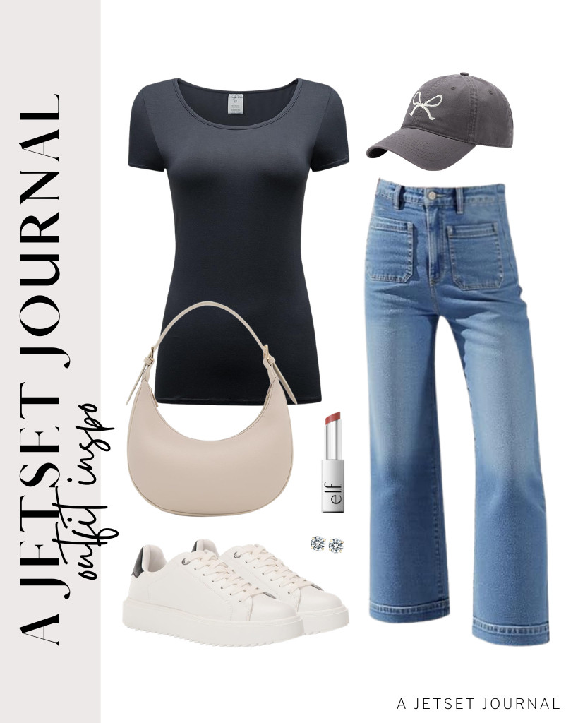 If you have a dark gray OThread & Co. T-shirt, you can pair it with Tankaneo wide-leg jeans and Steve Madden Charlie sneakers. These BETTY&SARAH gold stud earrings go well with this outfit.

#LTKSeasonal #LTKSaleAlert #LTKTravel
 

 