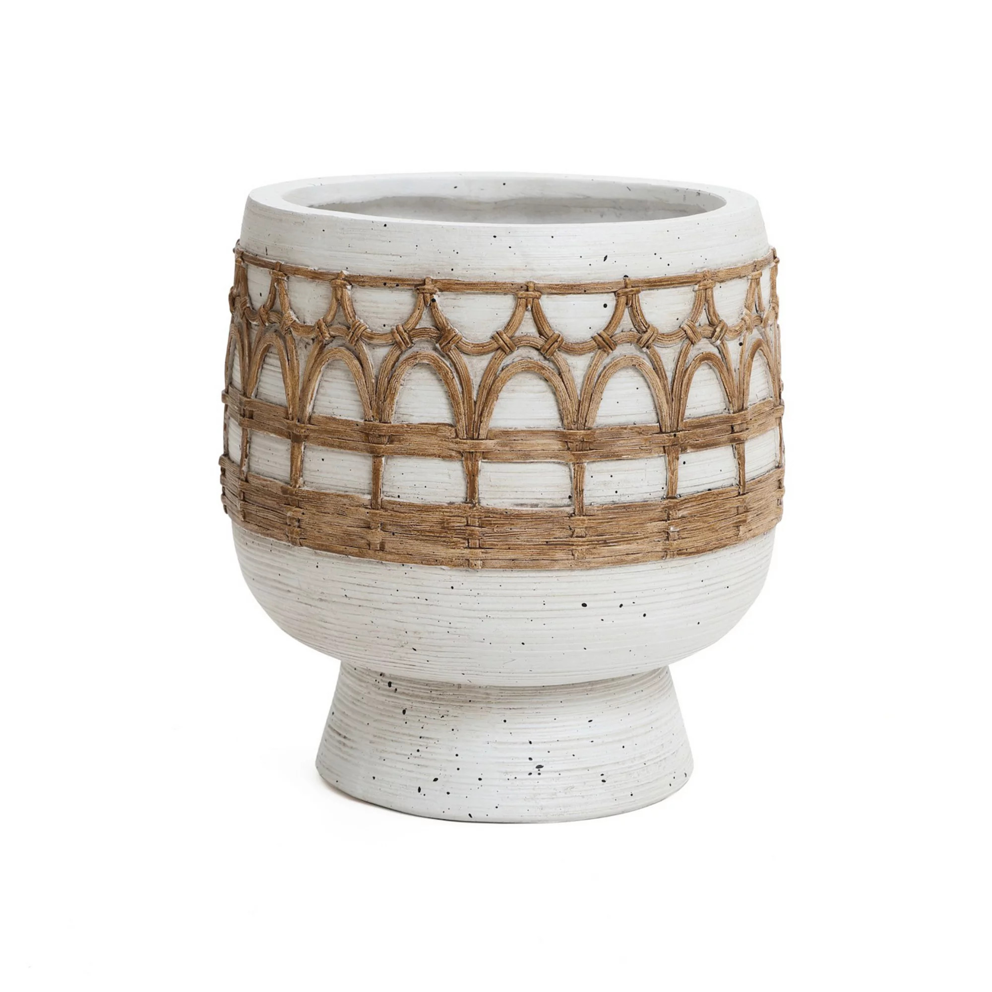 LuxenHome Boho White with Brown Accents 11-Inch Round MgO Planter | Kohl's