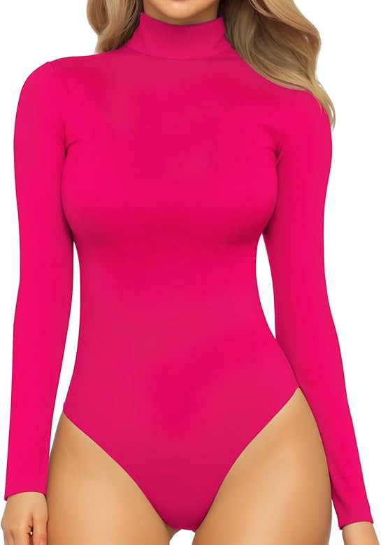 MANGOPOP Women's Mock Turtle Neck Long Sleeve Tops Bodysuit Jumpsuit | Amazon (US)