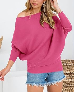 Zenlonr Women's Fall Sweaters 2026 Casual Long Batwing Sleeve Loose Off Shoulder Knit Pullovers J... | Amazon (US)