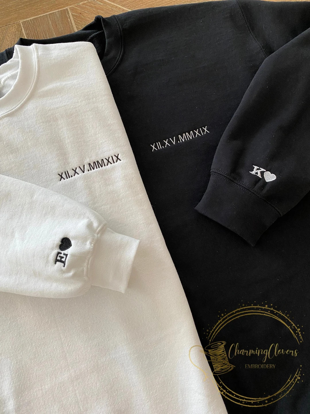 Custom Embroidered Roman Numeral Date  Initials on Sleeves  - Etsy | Etsy (US)