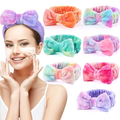 UMIKU 7 Pack Spa Headband for Women Facial Makeup Headband Soft Coral Fleece Bow Hair Band Head Wrap for Washing Face Mask Party Favors Christmas Gifts Stocking Stuffers Adult Spa Gifts for Women | Amazon (US)