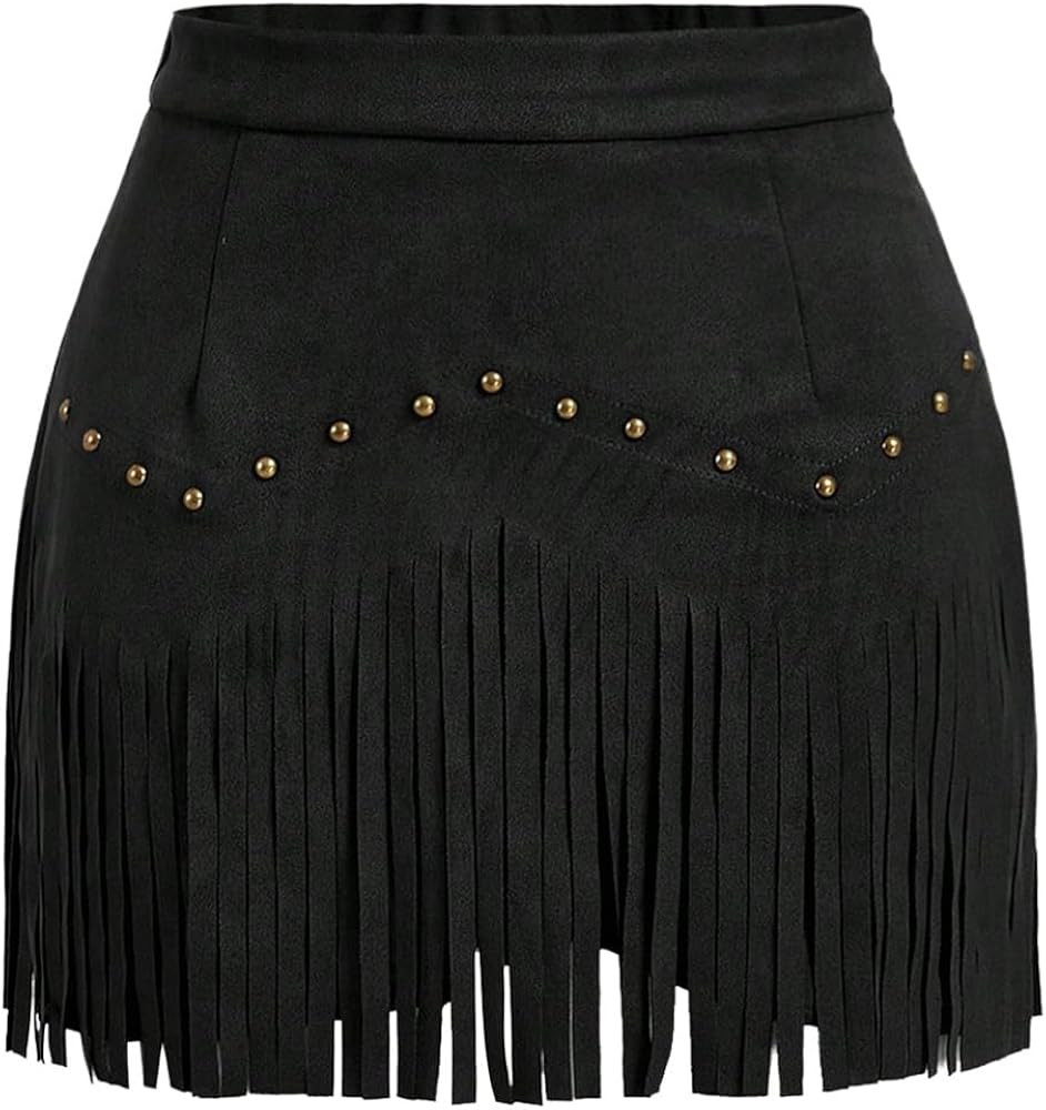 SweatyRocks Women's Suede Fringe Sexy Cowgirl Skirts Country Western Skirt | Amazon (US)