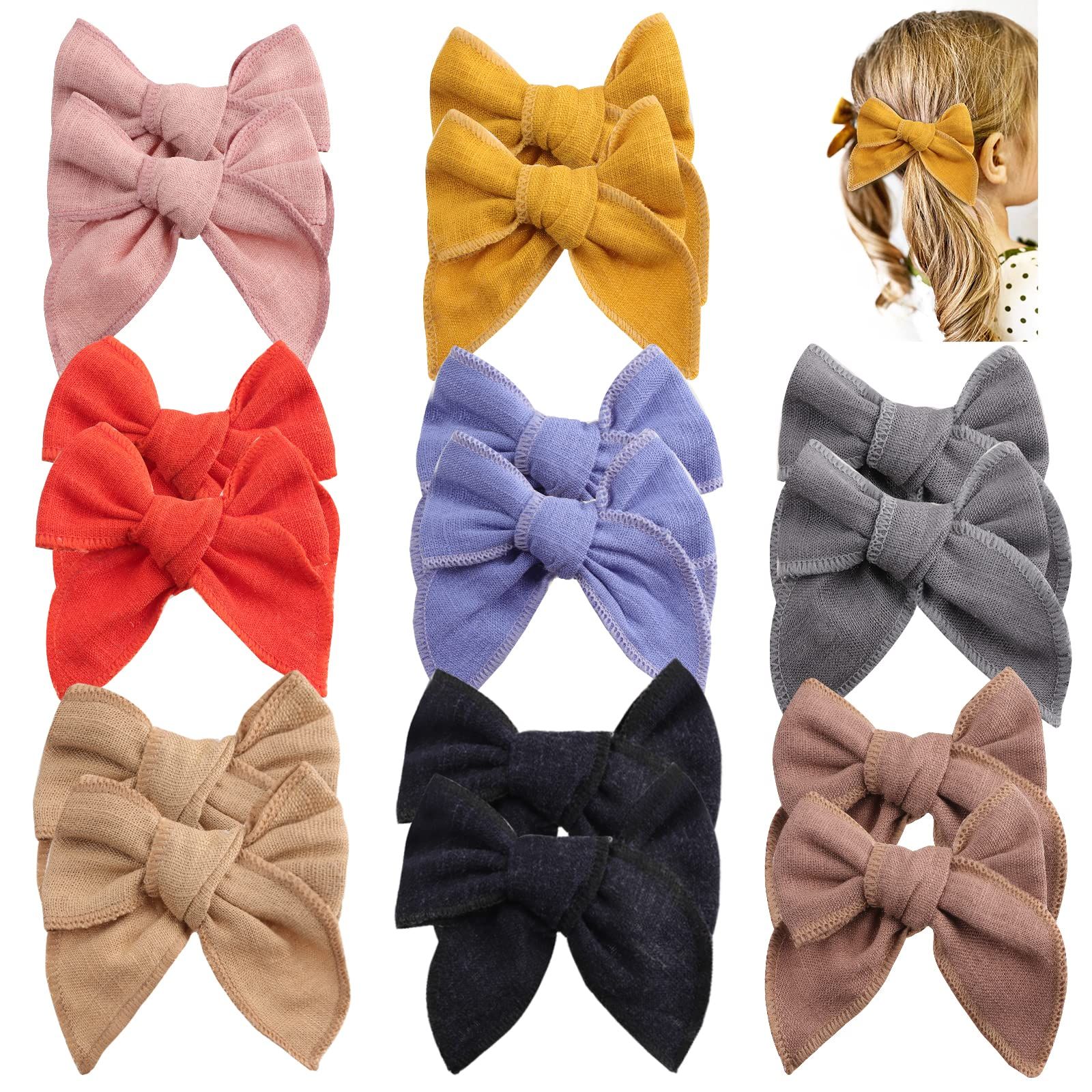 16 pcs 8 Colors in Pairs 3.5" Hand-made Hair Bows Clips for Toddler Girls, TOKUFAGU Girls Hair Bows  | Amazon (US)