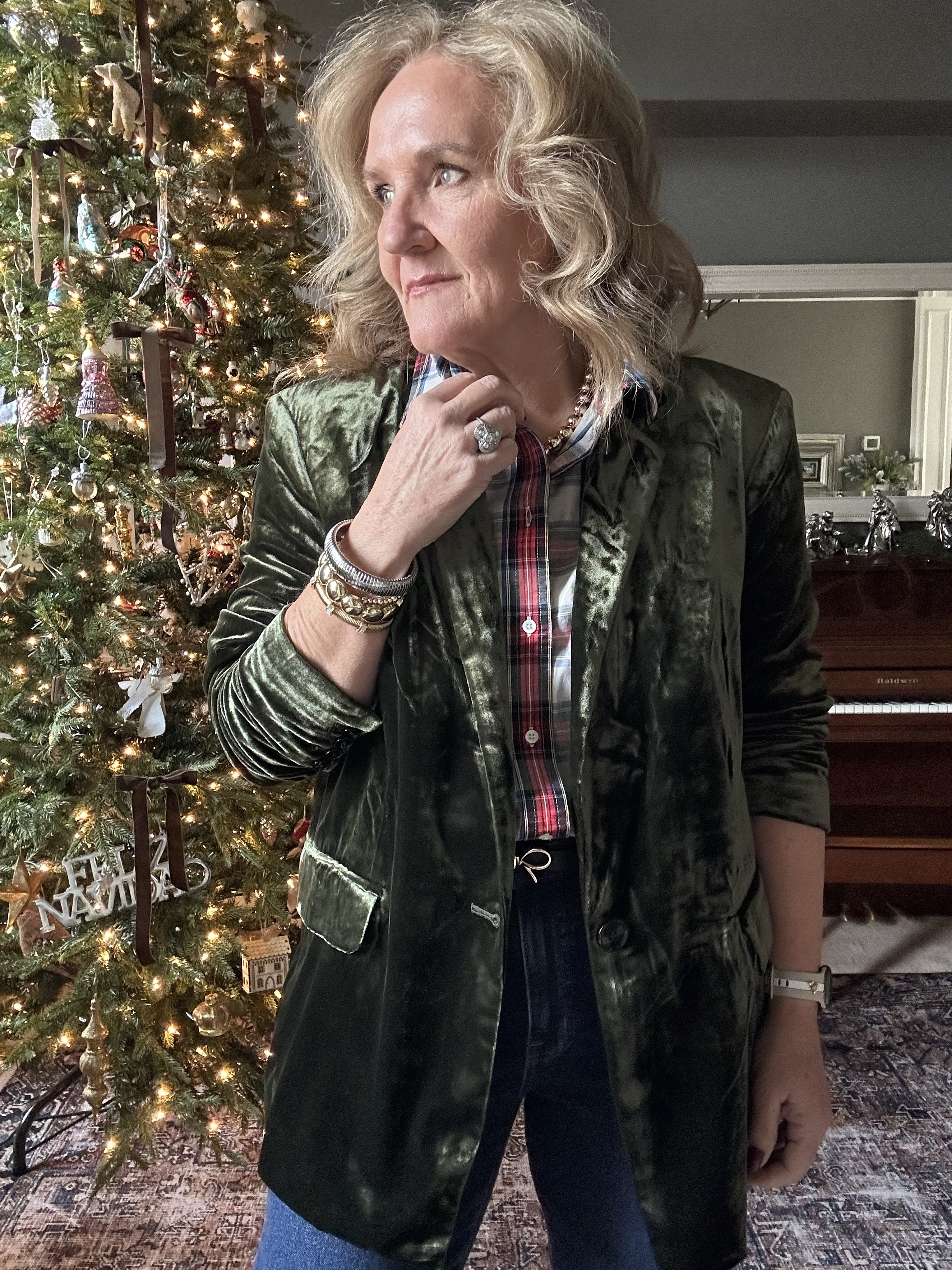 JCREW factory blouses ready to work hard all season. 

They are true to size. 
Jeans run roomie. Order smaller size. 
Belt size medium 

Allie+Bess 30% off code GIFT24
Dolce vita 30% off BLACKFRIDAYY

Holiday casual metallic blouse feather trim white blouse plaid blouse slim straight leg leans Christmas party outfit jeans outfits velvet blazer Anthropologie blazers red suede jacket 

#LTKOver40 #LTKSaleAlert #LTKHoliday