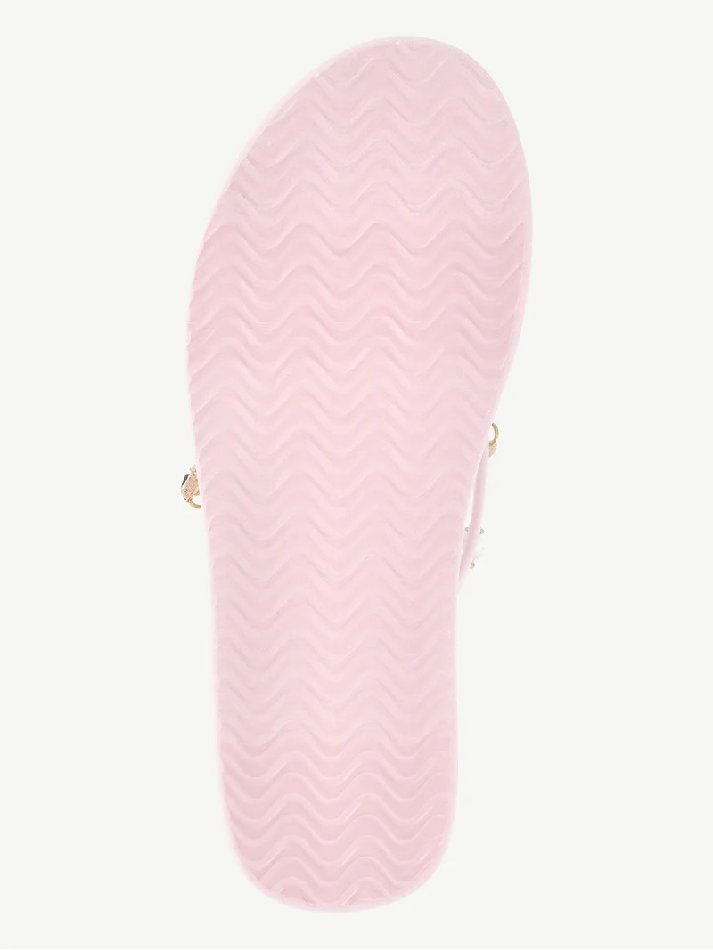 No Boundaries Faux Suede Flip Flop Sandals with Shell Embellishments, Women's | Walmart (US)