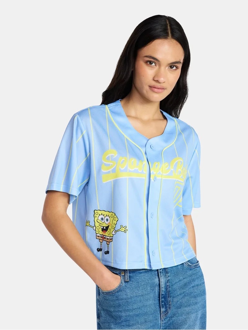 SpongeBob SquarePants Women’s Graphic Cropped Baseball Jersey, Sizes XXS-XXL | Walmart (US)