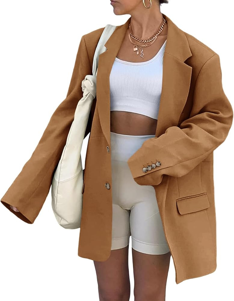 Grlasen Women Casual Elegant Long Sleeve Oversized Lapel Blazers Open Front Solid Work Office Jac... | Amazon (US)