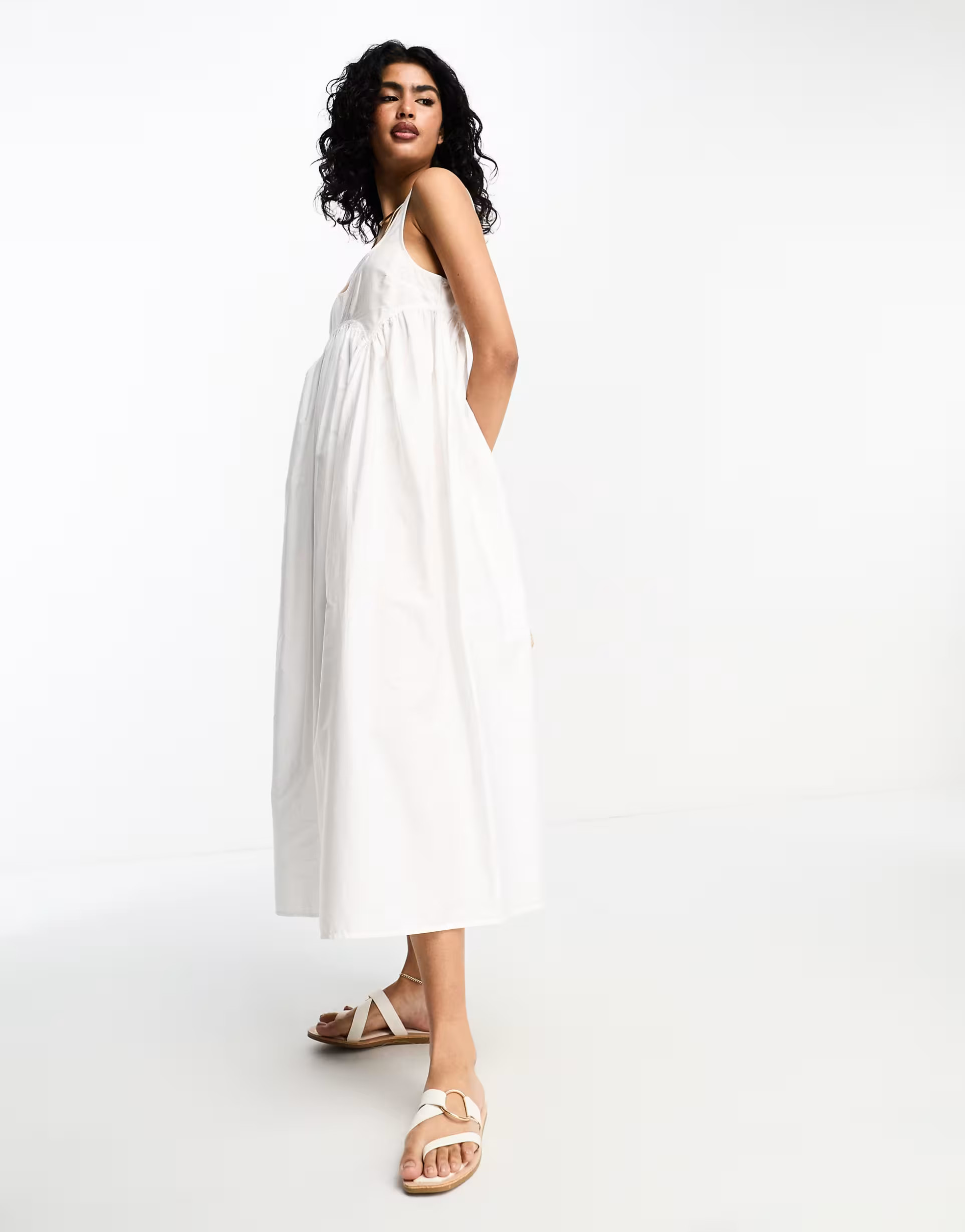 ASOS DESIGN square neck midi smock sundress in white | ASOS (Global)