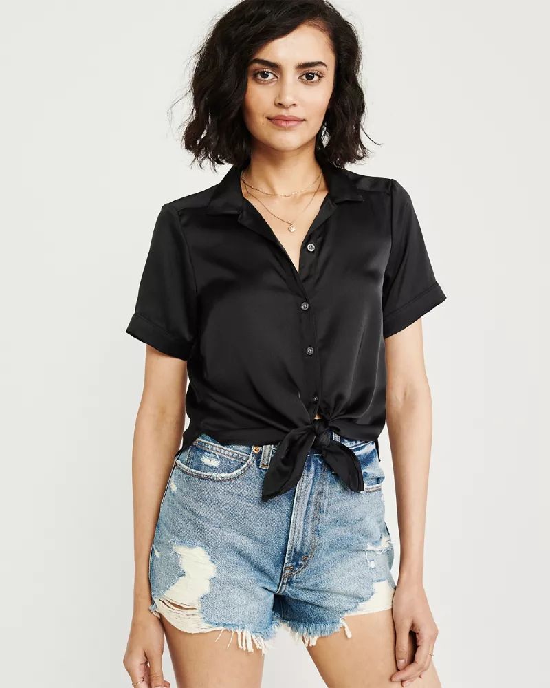 Short-Sleeve Satin Shirt | Abercrombie & Fitch US & UK